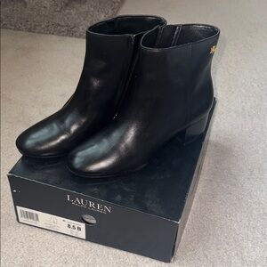 Lauren Ralph Lauren Welford II Sleek Black Leather Ankle Booties